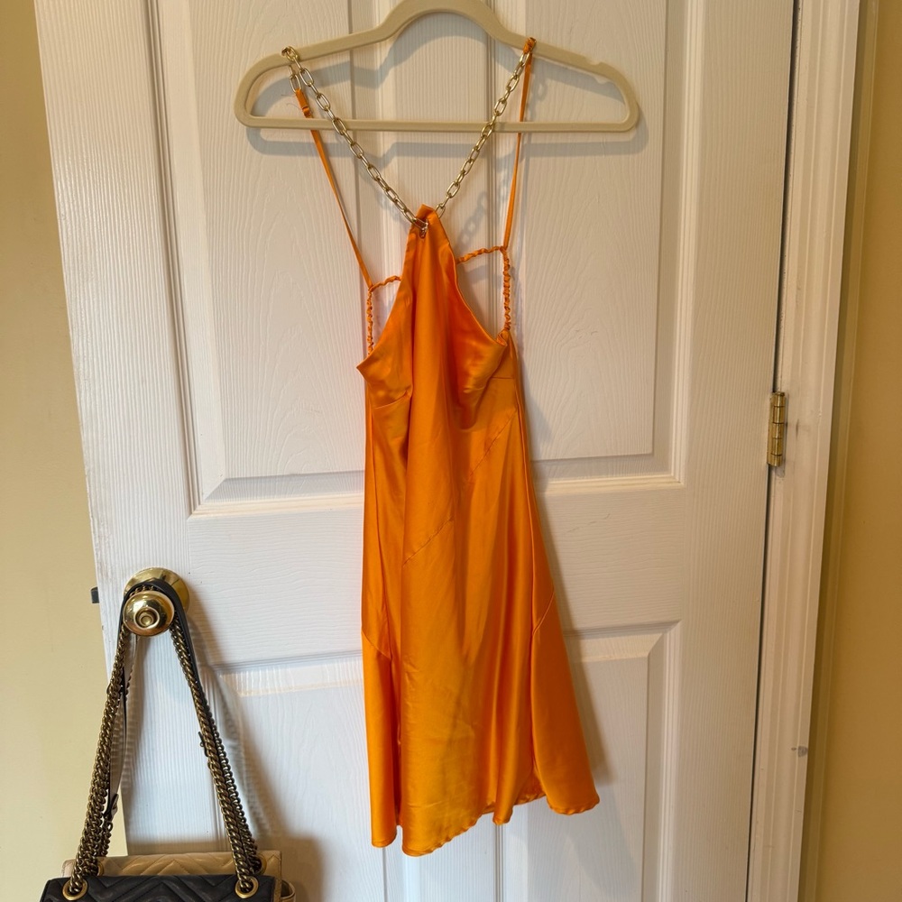 Fashion Nova Orange Satin Chain Strap Dress